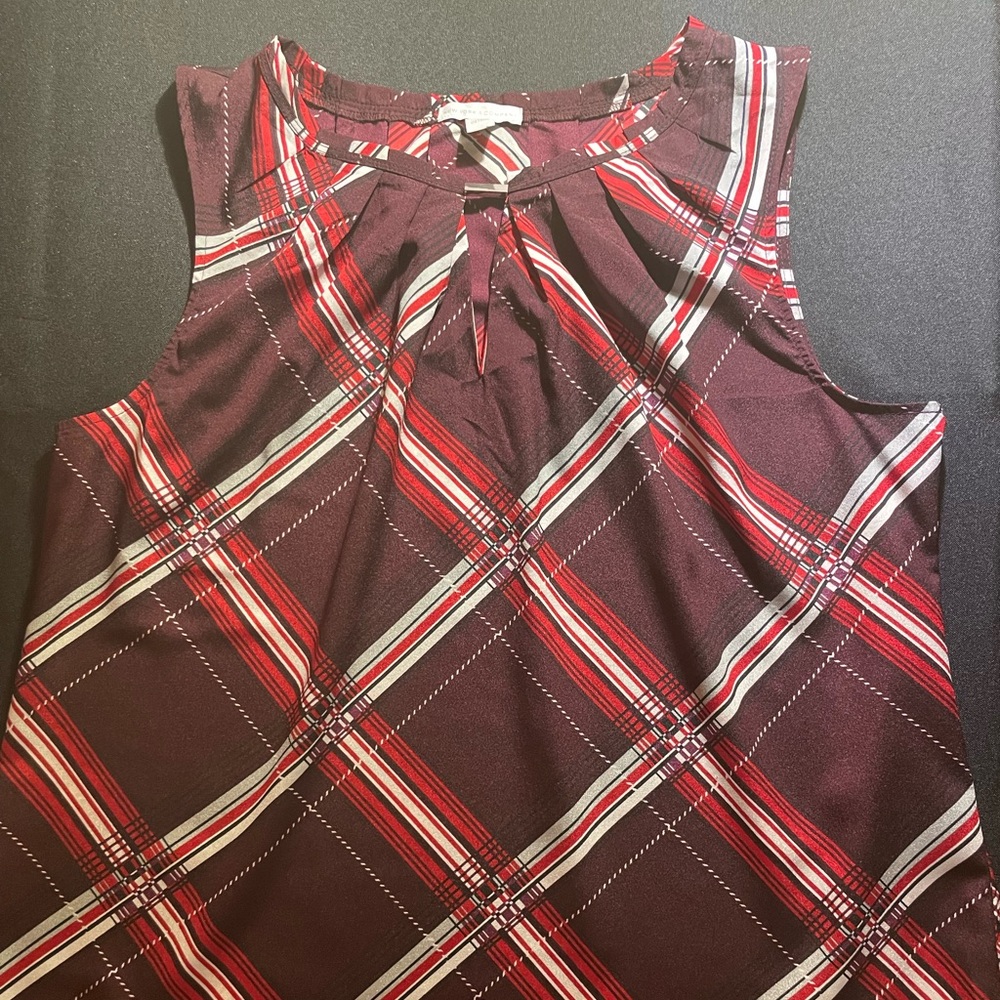 New York & Company Plaid Sleeveless Top - Red and White